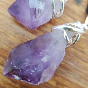 Amethyst Natural Point Pendant in Tangle of Silver Metal (assorted)