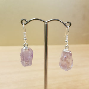 Amethyst Natural Point Earrings. (assorted. set in silver metal)