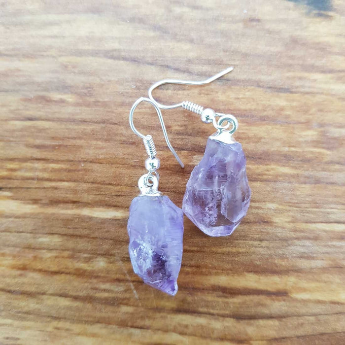 Amethyst Natural Point Earrings. (assorted. set in silver metal)