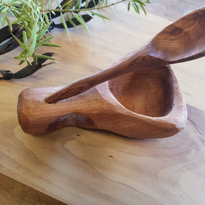 Totara Salt Dish & Spoon Hand Crafted in New Zealand from 500 year old Totara from the Feilding Area (approx. 13x8x9cm)