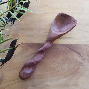 Totara Twist Spoon Hand Crafted in New Zealand from 500 year old Totara from the Feilding Area (approx.16x4.5cm)