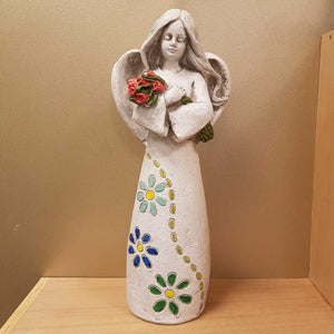 Angel Holding Roses (approx 42x17.5x13cm polyresin suitable outdoor & inddo