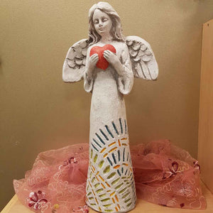 Angel Holding Red Heart (approx 42x17.5x13cm polyresin suitable outdoor & inddoor)