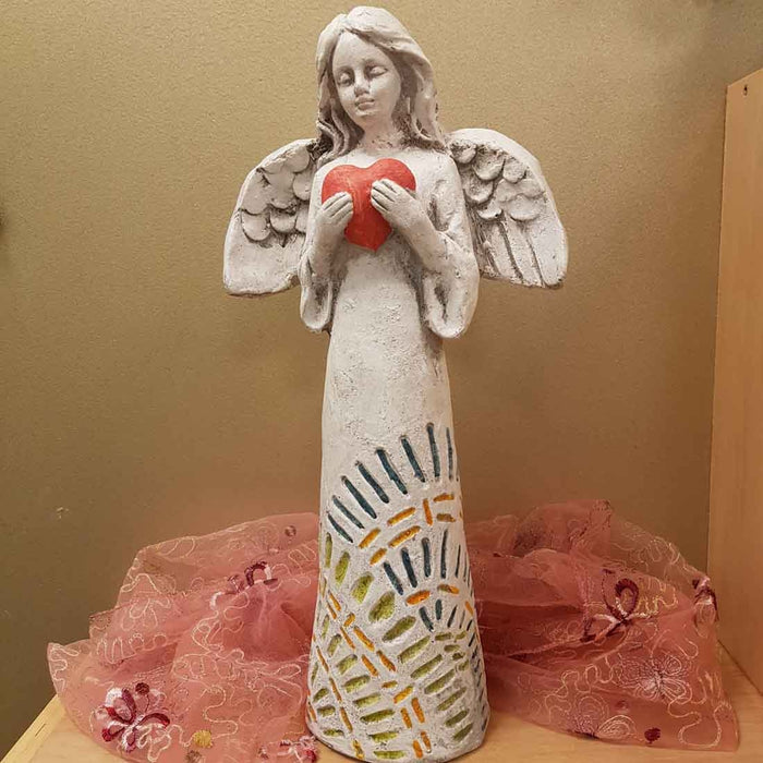 Angel Holding Red Heart (approx 42x17.5x13cm polyresin suitable outdoor & indoor)