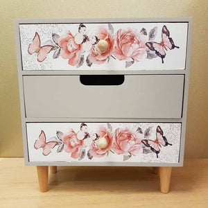 Butterflies & Flowers 3 Drawer Chest (approx. 26x23x10cm)