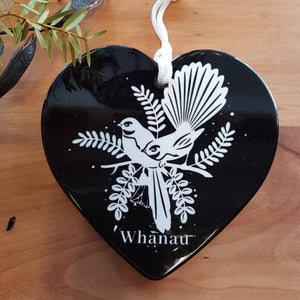 Piwakawaka (Fantail) Whanau Hanging Heart (approx. 15x15cm)