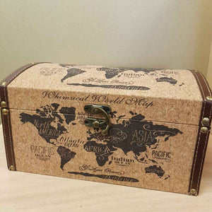 Whimsical World Map Cork Chest (approx. 28x20x15cm)