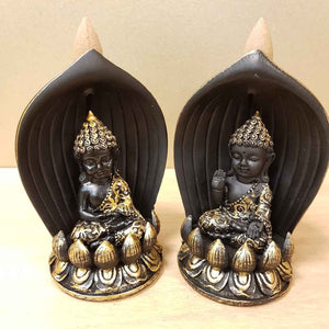 Black & Gold Buddha Backflow Incense Burner  (2 assorted approx 13x8cm)