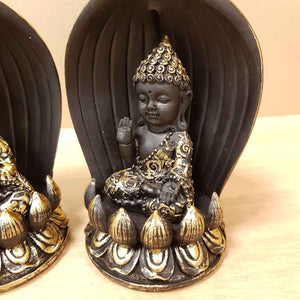 Black & Gold Buddha Backflow Incense Burner (2 assorted approx 13x8cm)