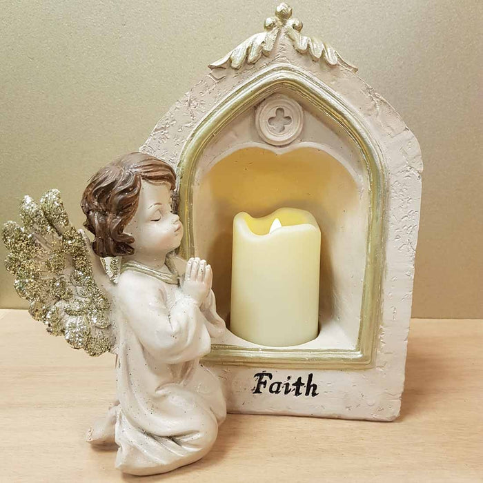 Faith Cherub Angel Praying with Candle (approx 23x20cm)