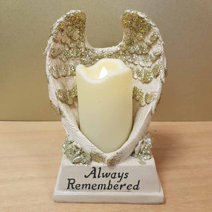 Always Remembered Angel Wings with Candle (approx. 18x12cm)
