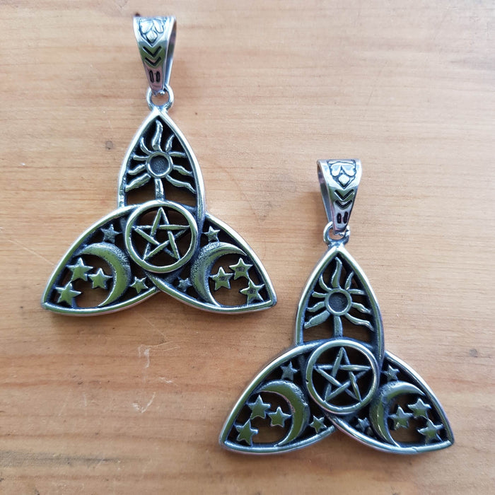 Triquetra Pendant with Symbols (stainless steel)