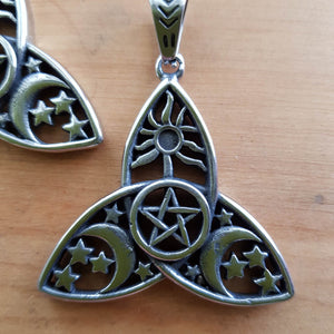 Triquetra Pendant with Symbols (stainless steel)