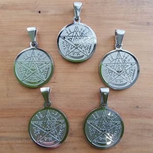 Pentacle Pendant with Symbols (silver metal)