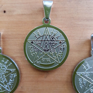 Pentacle Pendant with Symbols (silver metal)