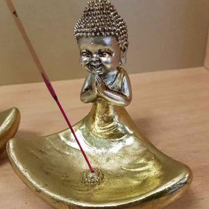 Gold Boy Monk Incense Holder (approx 11x11cm)