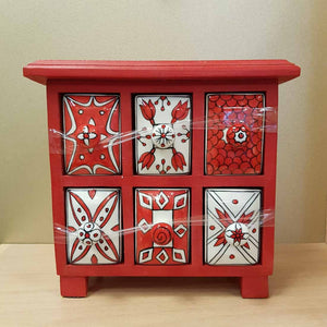 Red Ceramic & Wooden Drawers (6 drawers approx. 23x24.5x11cm)