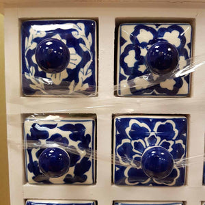 Blue & White Ceramic & Wooden Drawers (16 drawers approx. 33x31x10cm)