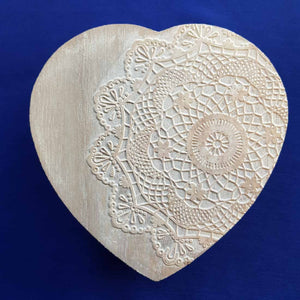 Wooden Mandala Heart Box (approx. 13x15x5.5cm)