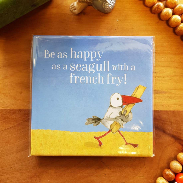 Be as Happy as Seagull with a French Fry Magnet (approx. 8x8cm)