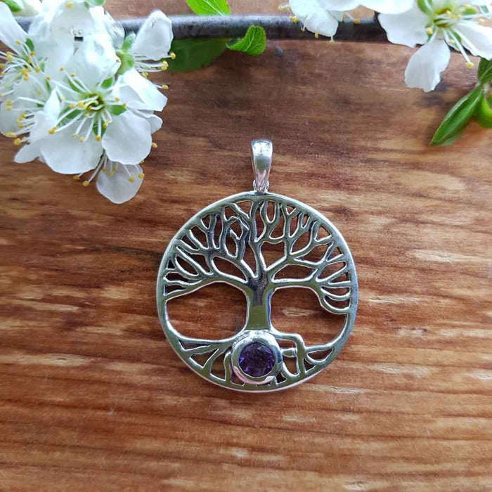 Amethyst in Tree of Life Pendant (sterling silver)