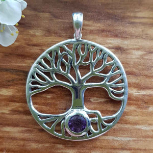 Amethyst in Tree of Life Pendant (sterling silver)