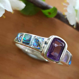 Amethyst & NZ Paua Ring. (sterling silver)