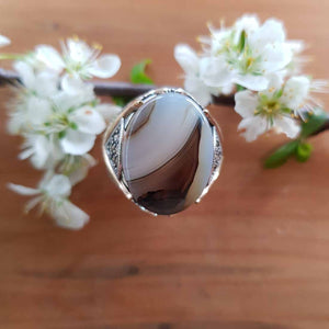 Agate with Marcasite Ring Set in Sterling Silver