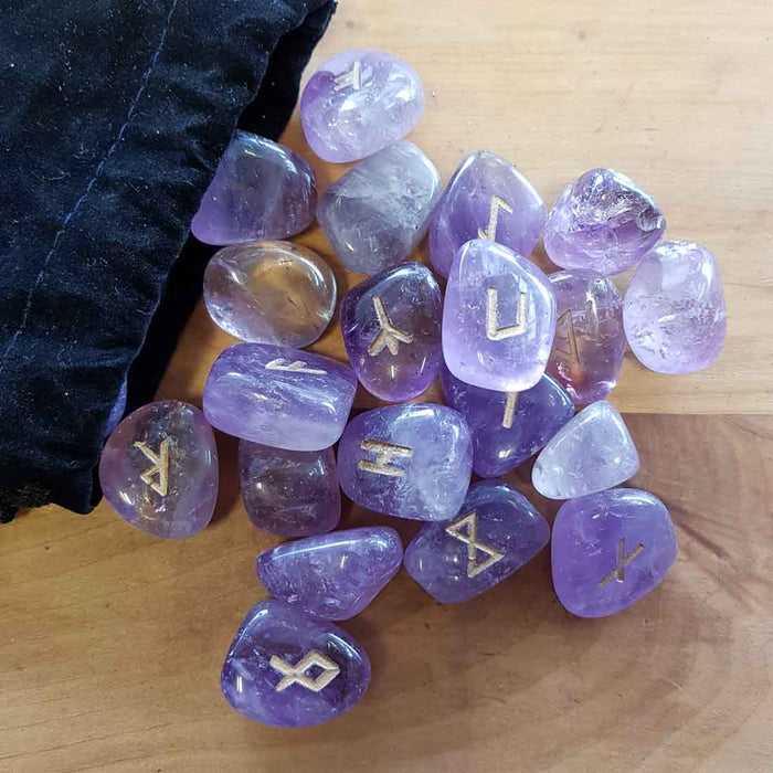 Amethyst Runes Set with Information Sheet. (assorted)