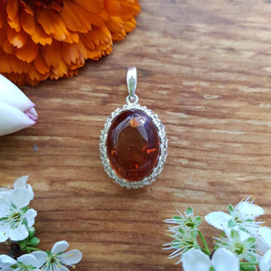 Amber Pendant with Filigree (sterling silver)