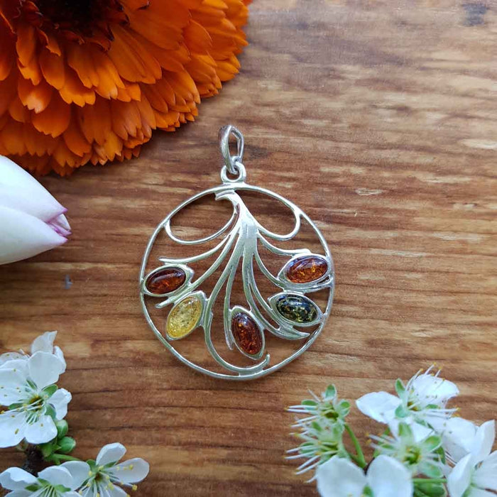 Amber Tri Colour Pendant. (set in sterling silver)