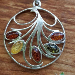 Amber Tri Colour Pendant. (set in sterling silver)