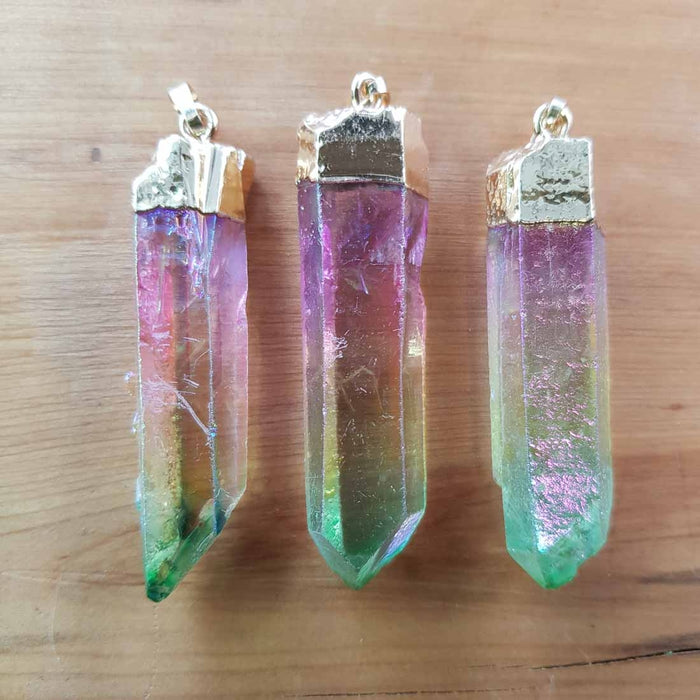 Rainbow Electroplated Quartz Point Pendant (assort. approx. 5-6cm long)