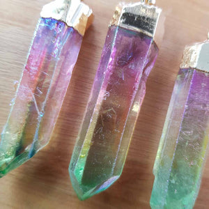 Rainbow Electroplated Quartz Point Pendant (assort. approx. 5-6cm long)