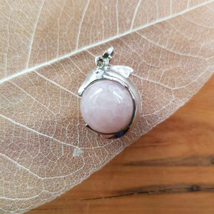 Rose Quartz Sphere/Dolphin Pendant (silver plated)