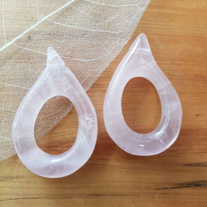 Rose Quartz Hollow Tear Drop Pendant (approx. 5.5x3.5cm)