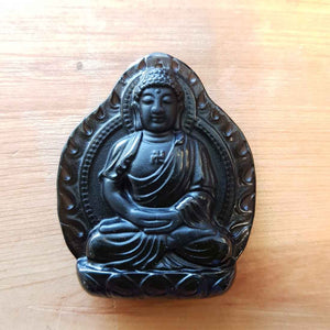 Black Obsidian Buddha with Swastika Pendant (approx. 4x3cm)