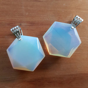 Opalite Hexagonal Pendant (white metal man-made)