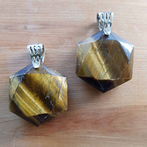 Gold Tigers Eye Hexagonal Pendant (white metal)