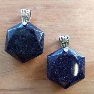 Blue Sandstone Hexagonal Pendant (white metal man-made)