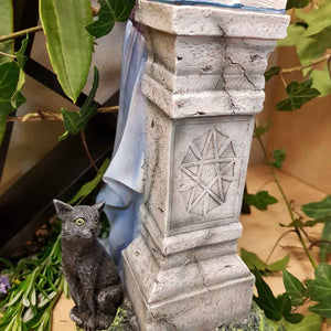Witch Leaning on Pillar with Black Cat