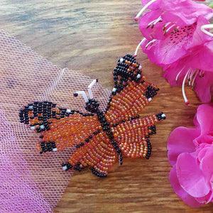 Beaded Butterfly Orange & Black Handcrafted by Freya (approx. 8x6cm)