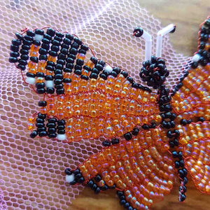 Beaded Butterfly Orange & Black Handcrafted by Freya (approx. 8x6cm)