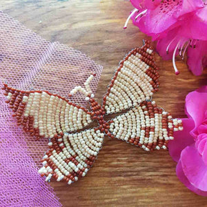 Beaded Butterfly Cream & Brown Handcrafted by Freya (approx. 10x6.5cm)