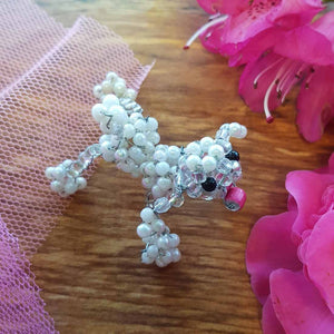 Beaded Pearl Poodle Handcrafted by Freya (approx. 5x6x4cm)