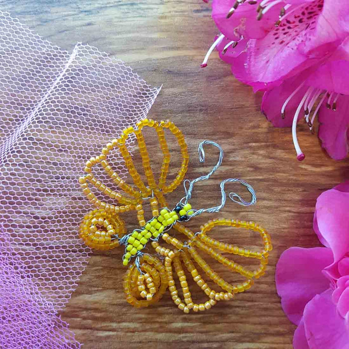 Beaded Orange & Yellow Butterfly Handcrafted by Freya (approx. 6x5cm)