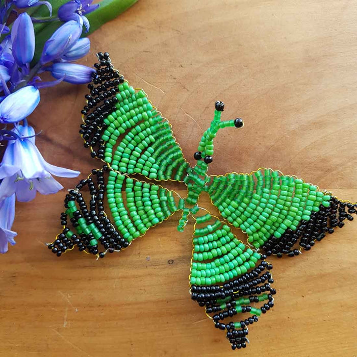 Green & Black Beaded Butterfly Handcrafted by Freya (approx. 10x7cm)