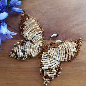 Cream & Brown Beaded Butterfly Handcrafted by Freya (approx. 9x6cm)