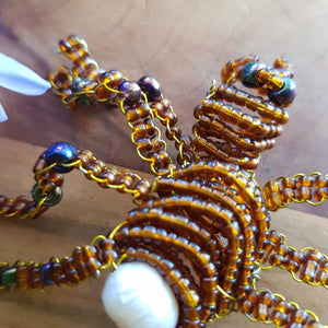 Gold White Tail Beaded Spider Handcrafted by Freya (approx. 7x6cm)