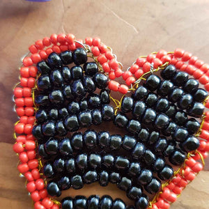 Black & Red Beaded Heart Handcrafted by Freya (approx. 6.5x5cm)